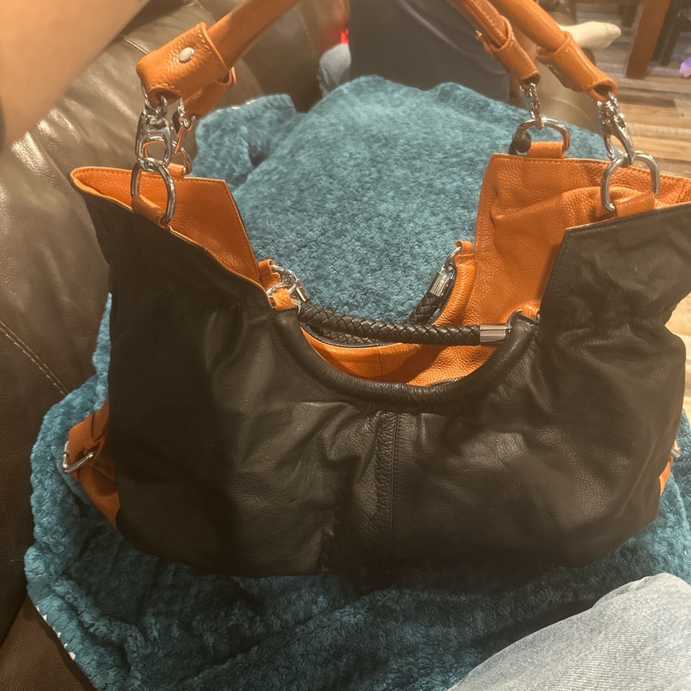 Elegant Black and Orange Women's Shoulder Bag